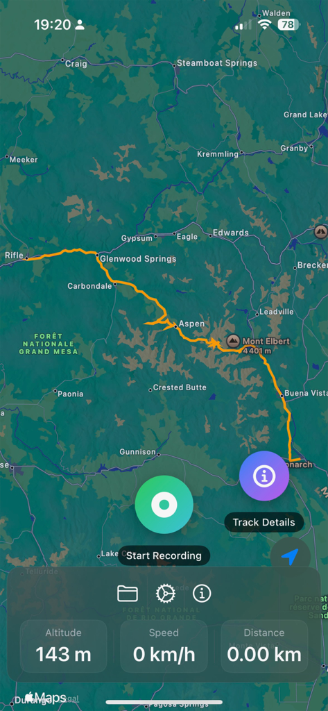 GPS Trace - Track & Record - GPS Trace app interface showing a recorded route on a topographic map