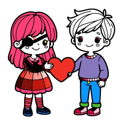 a little girl and  a little boy, holding a heart