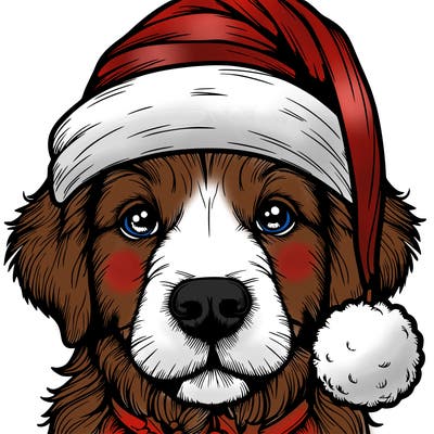 realistic dog with a christmas hat