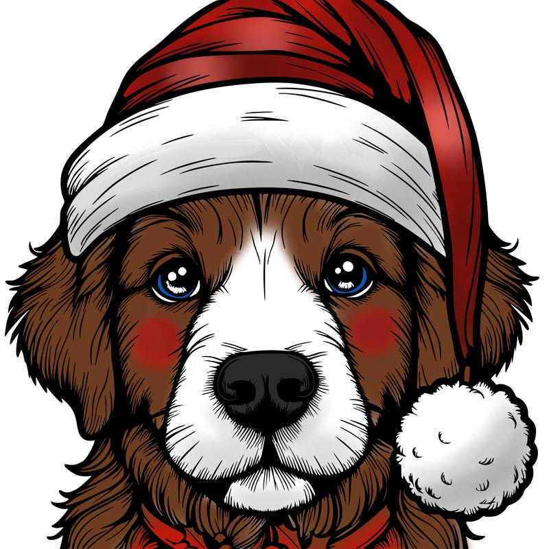 realistic dog with a christmas hat