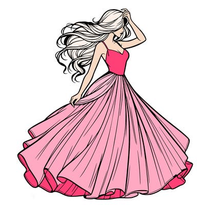 realistic woman with dress flowing in the wind