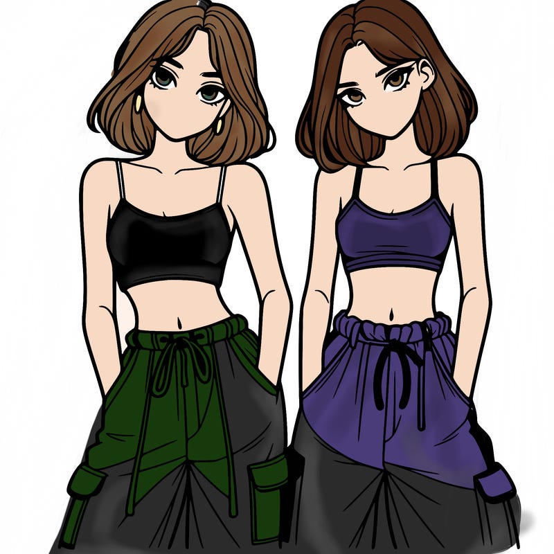 two girls with crop top with baggy pants
