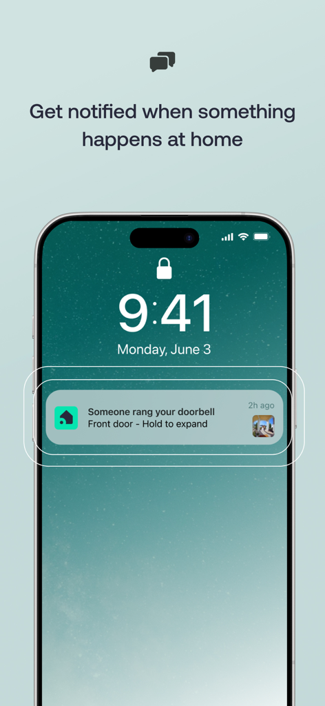 Vivint - Pantalla de bloqueo del iPhone mostrando una notificación de Vivint Smart Home de que alguien tocó el timbre.