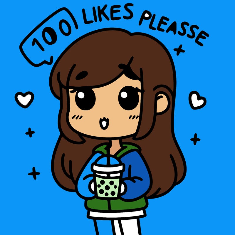 girl holding boba while saying 100 likes please