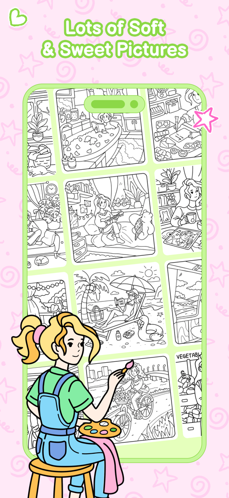 Cozy Girl Life: Coloring Book - A gallery of soft and sweet hand-drawn coloring scenes showing a girl painting aesthetic lifestyle pictures.