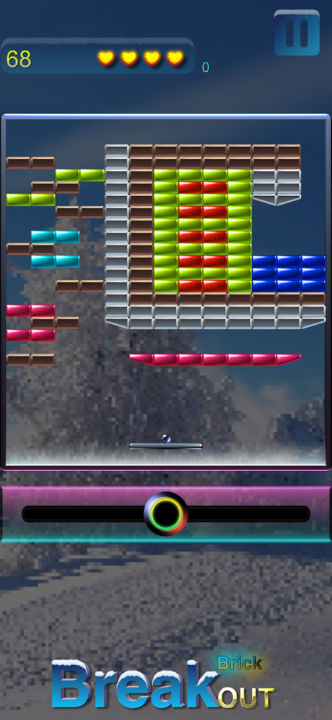 Break Brick Out - Fun to break - Gameplay screen of Break Brick Out showing colorful bricks and reflection bar
