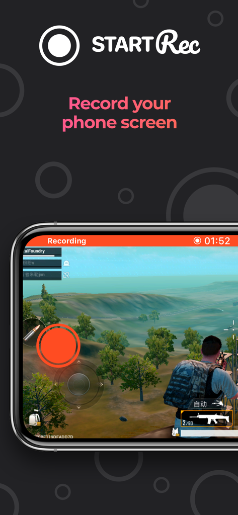 Screen Recorder - StartRec - StartRec app screen showing a mobile action game being recorded on a smartphone