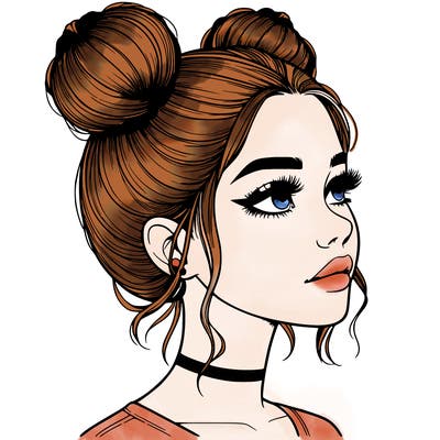 realistic girl with buns on the top of her head