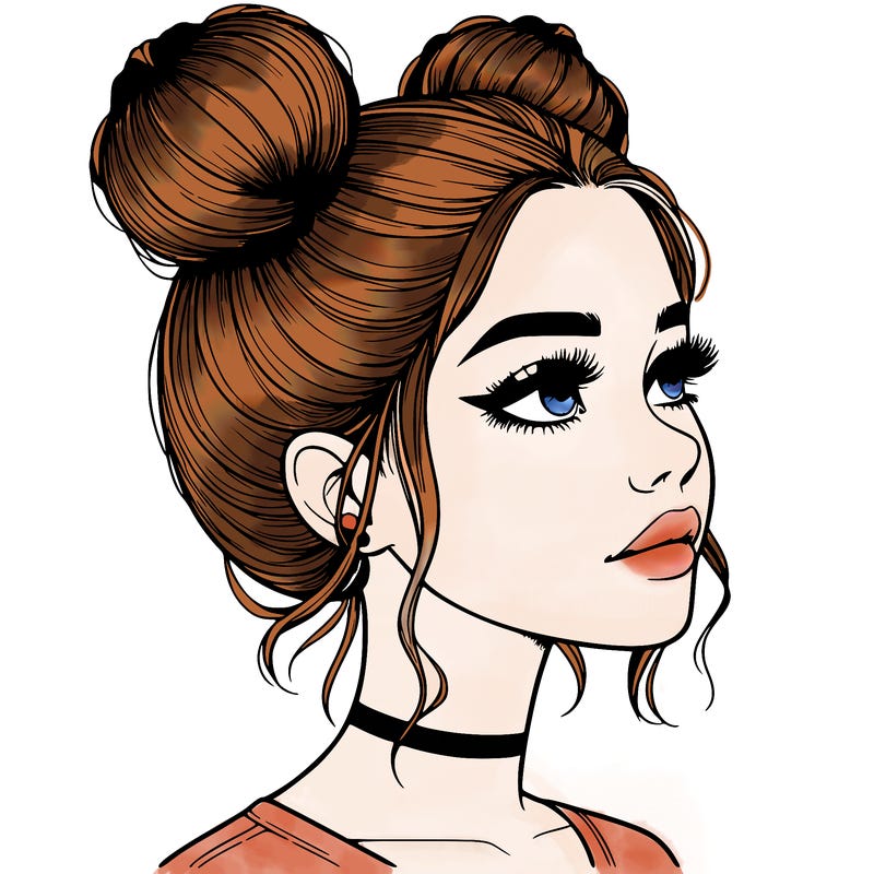 realistic girl with buns on the top of her head