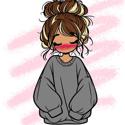 girl with baggy sweatshirt and messy bun