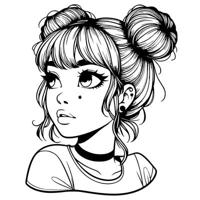 realistic girl with spacebuns