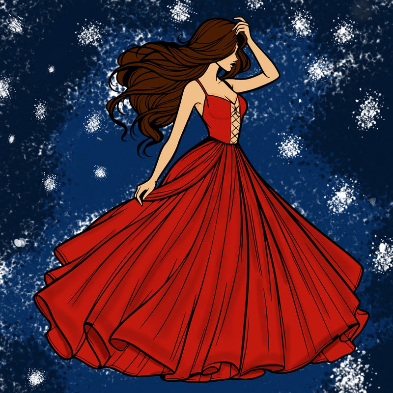 realistic woman with dress flowing in the wind