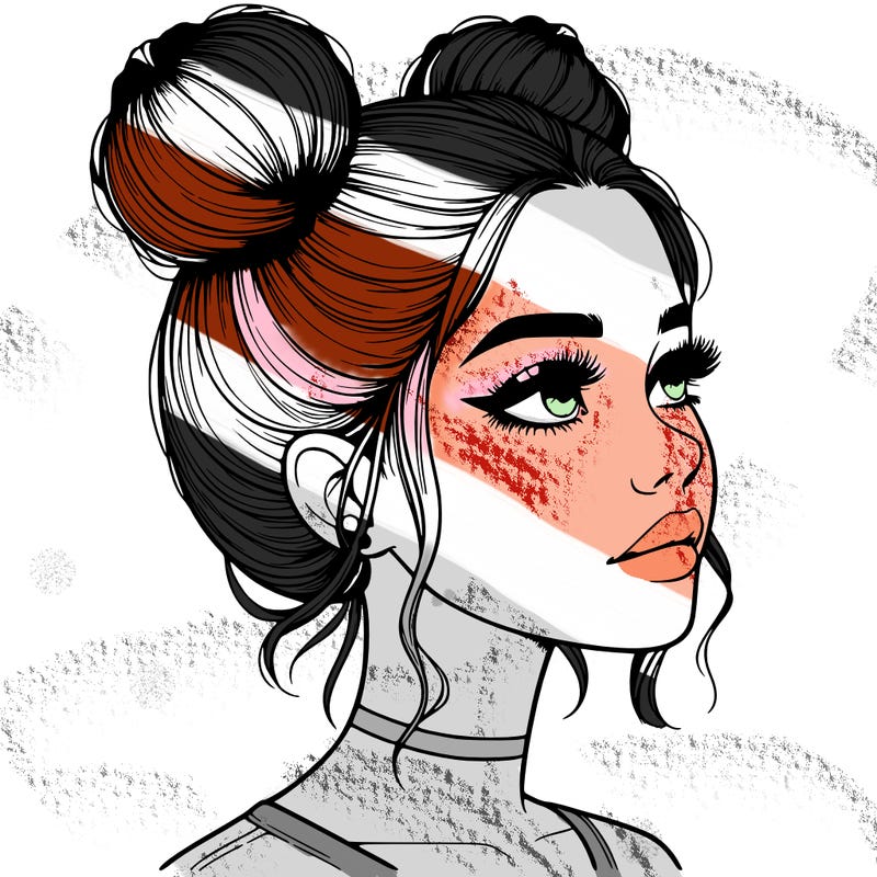 realistic girl with buns on the top of her head