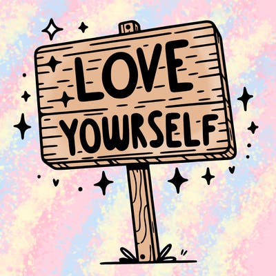 a sign that says love yourself