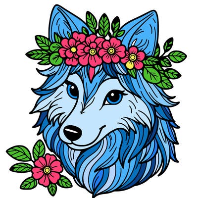 wolf with flower crown