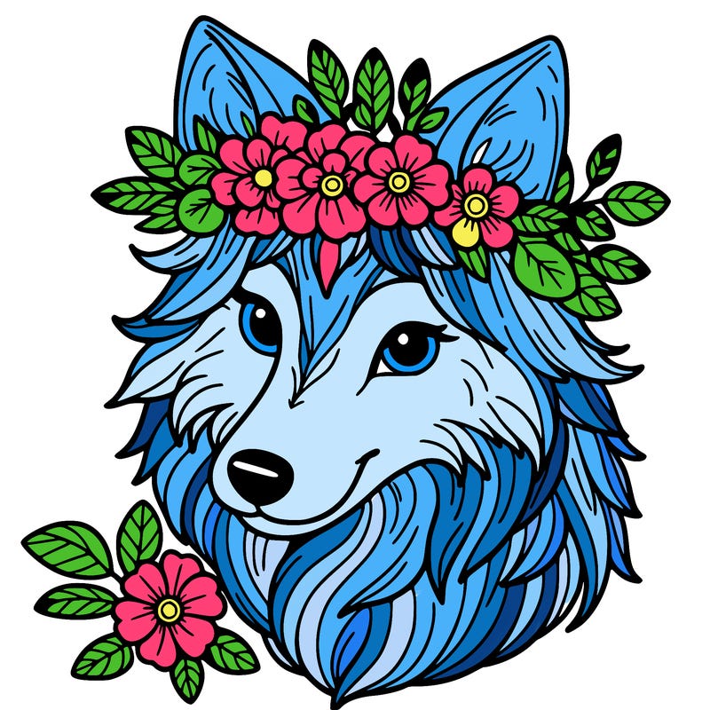 wolf with flower crown