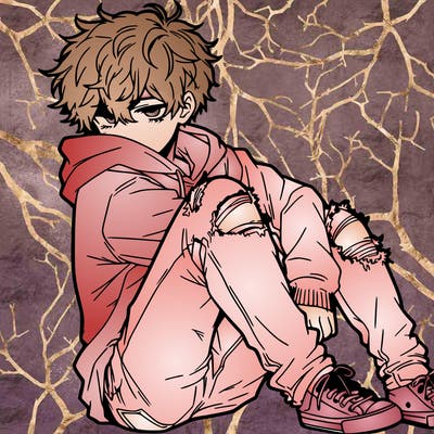 a male hoddie ripped jeans messy hair anime