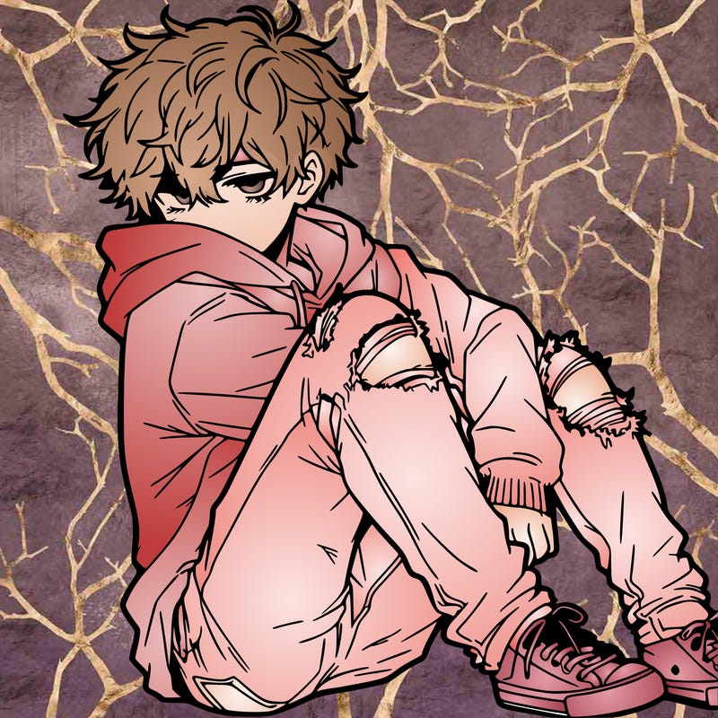 a male hoddie ripped jeans messy hair anime