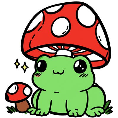 a cute frog with a mushroom hat