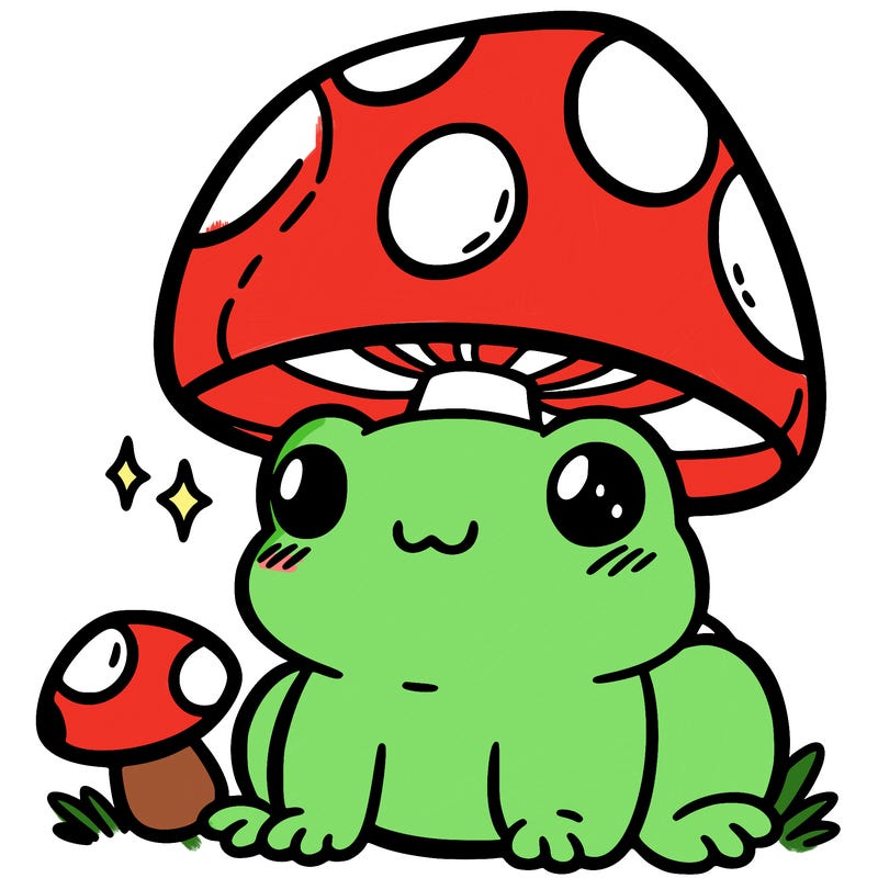a cute frog with a mushroom hat
