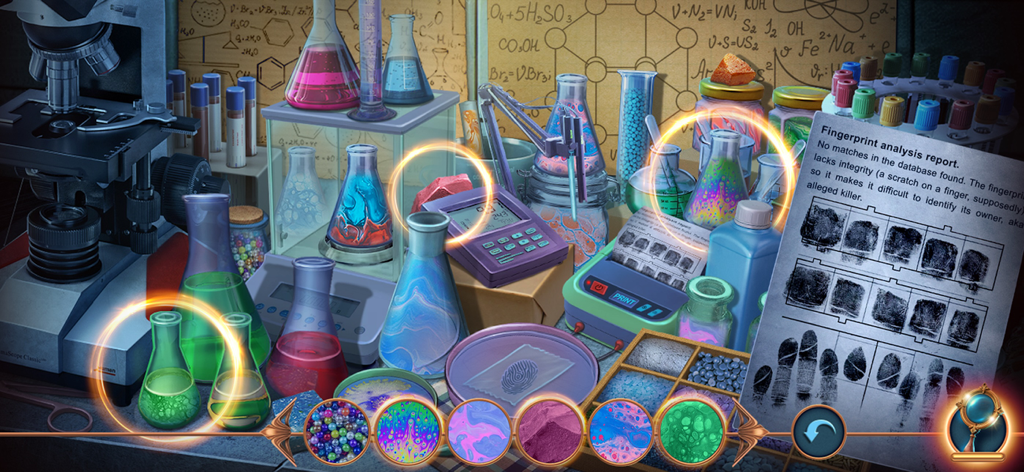 Unsolved Case: Script - Forensic lab scene with fingerprint analysis in Unsolved Case Script