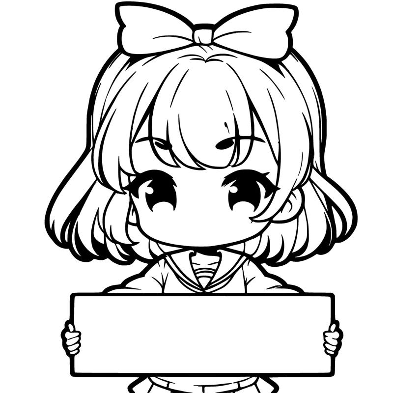 cute anime girl holding a sign