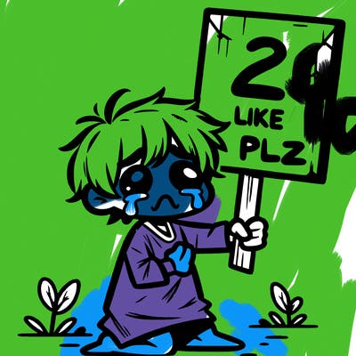 small poor toddler crying with sign that says 2 like plz
