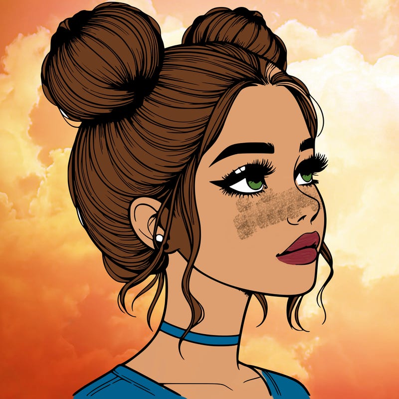 realistic girl with buns on the top of her head