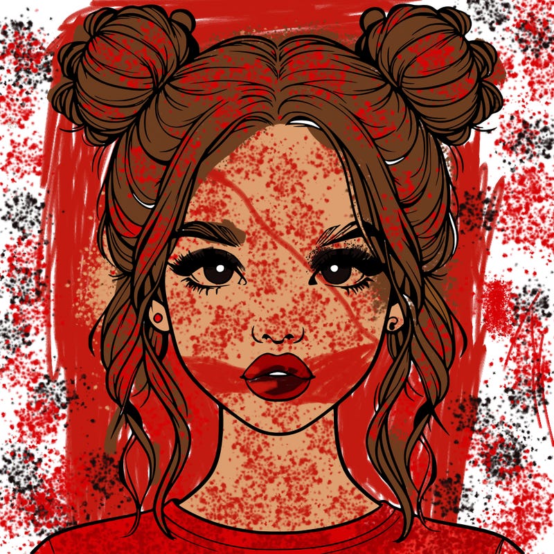 realistic girl with two buns in hair and lips