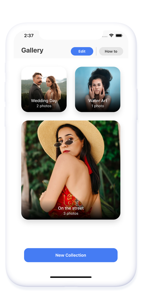 Photo Widget․ - A mobile app interface showing a gallery of personalized photo collections for aesthetic home screen widgets