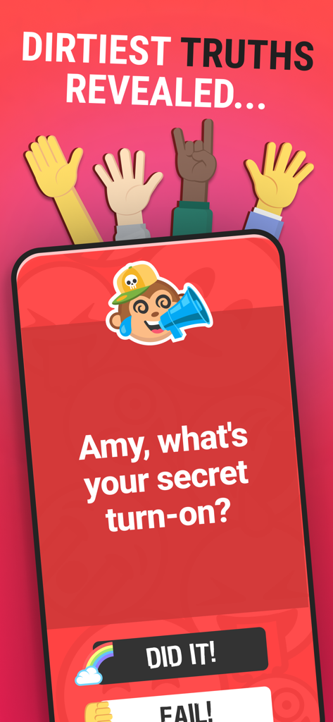 Mobile app screen for Truth or Dare showing a dirty truth question for social parties