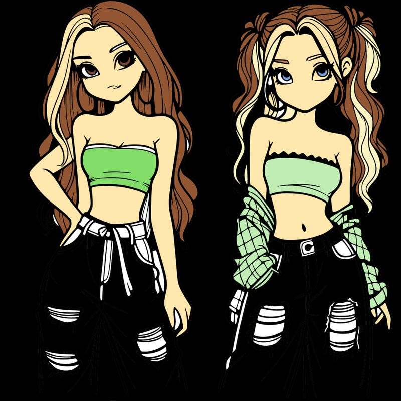 2 girls in crop tops and baggy jeans ripped