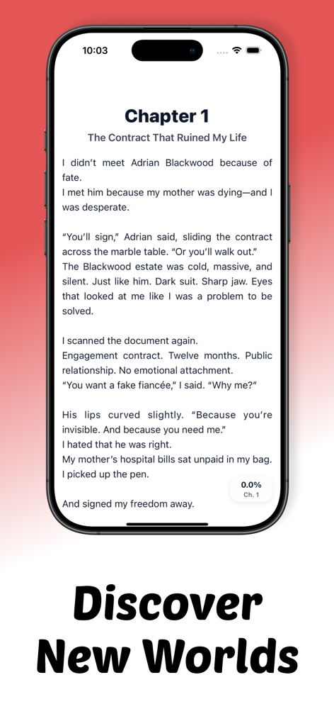 Novel Star- Read Books,Stories - Novel Star mobile app displaying a romance story chapter about a contract agreement