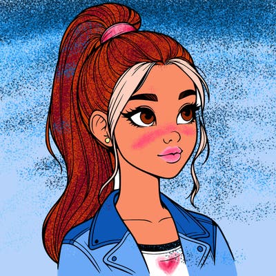 realistic girl with a high ponytail