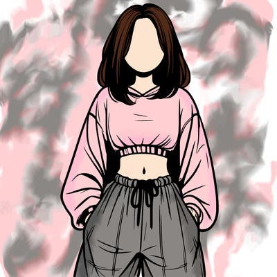 realistic girl faceless with baggy pants and a crop top