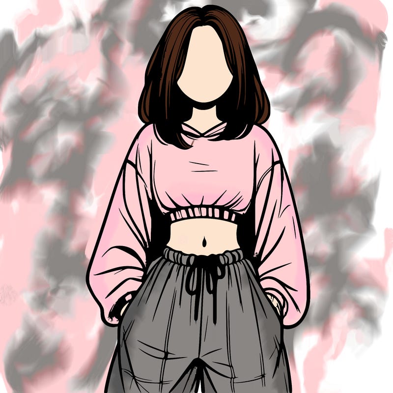 realistic girl faceless with baggy pants and a crop top
