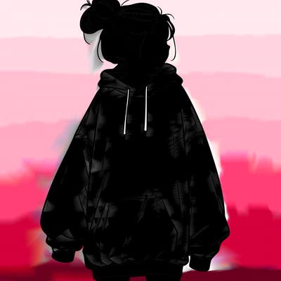 realistic girl with a oversized sweatshirt on and a bun