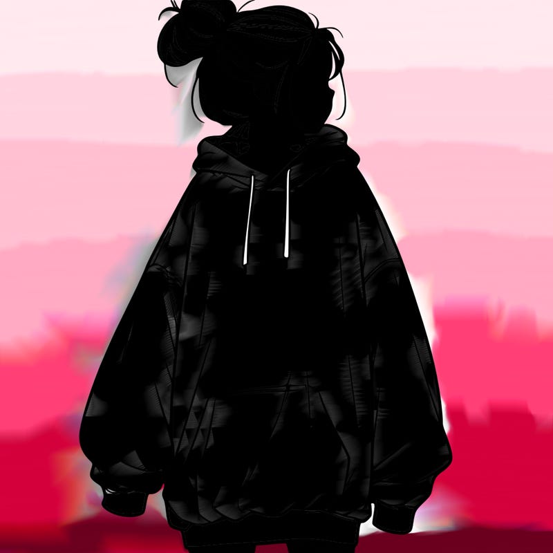 realistic girl with a oversized sweatshirt on and a bun