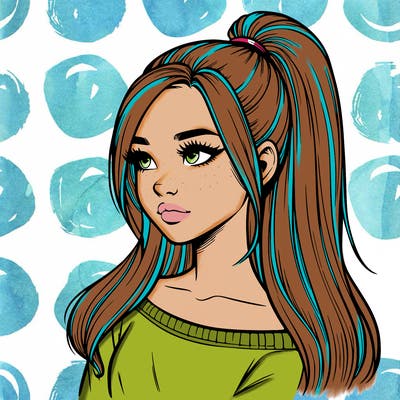 realistic girl with a high ponytail