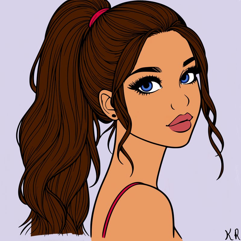 realistic pretty girl with high pony tail