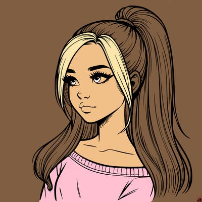 realistic girl with a high ponytail