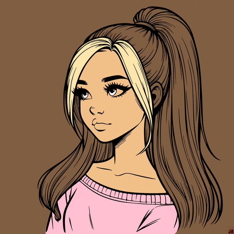 realistic girl with a high ponytail