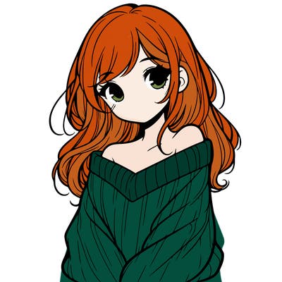 shy pretty girl wearing a sweater that is falling off one shoulder portrait