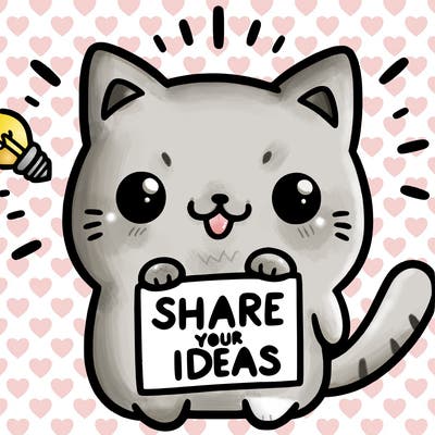 a cute cat saying share your ideas