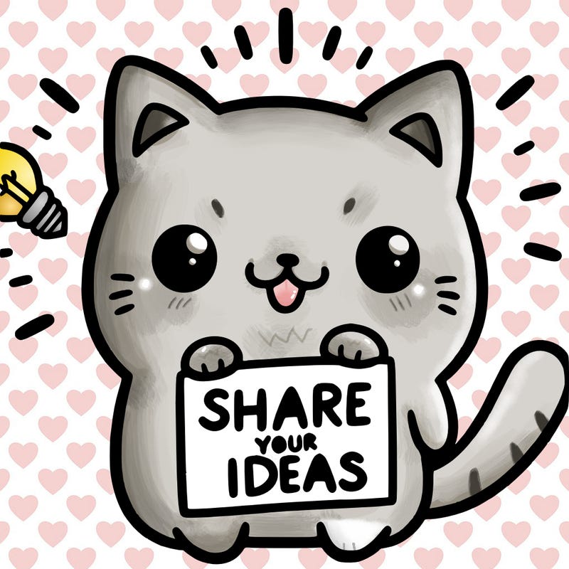 a cute cat saying share your ideas