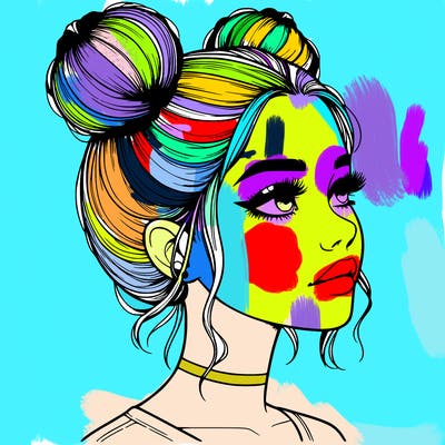 realistic girl with buns on the top of her head