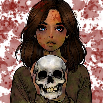realistic girl holding a skull