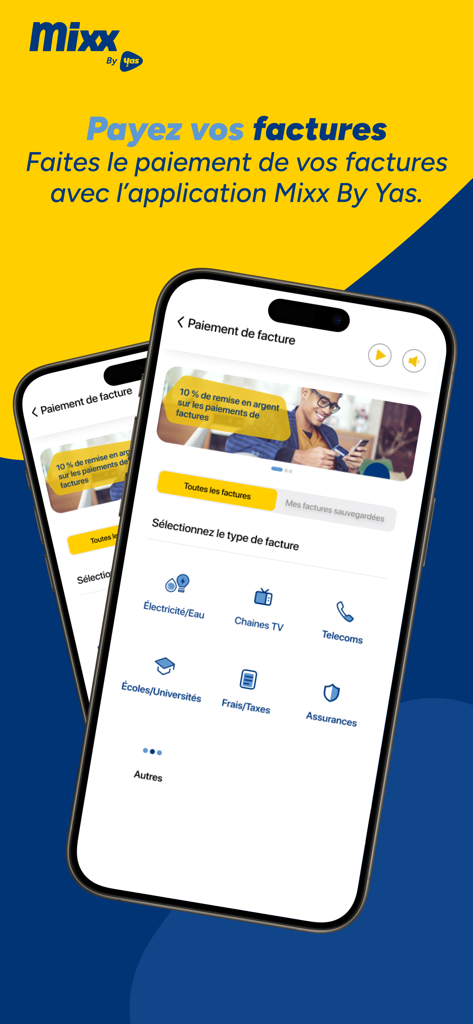 Mixx Togo - Mixx Togo mobile app bill payment interface for utilities and education