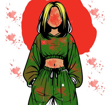 realistic girl faceless with baggy pants and a crop top