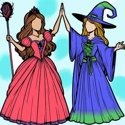 detailed realistic split of a princess and a witch